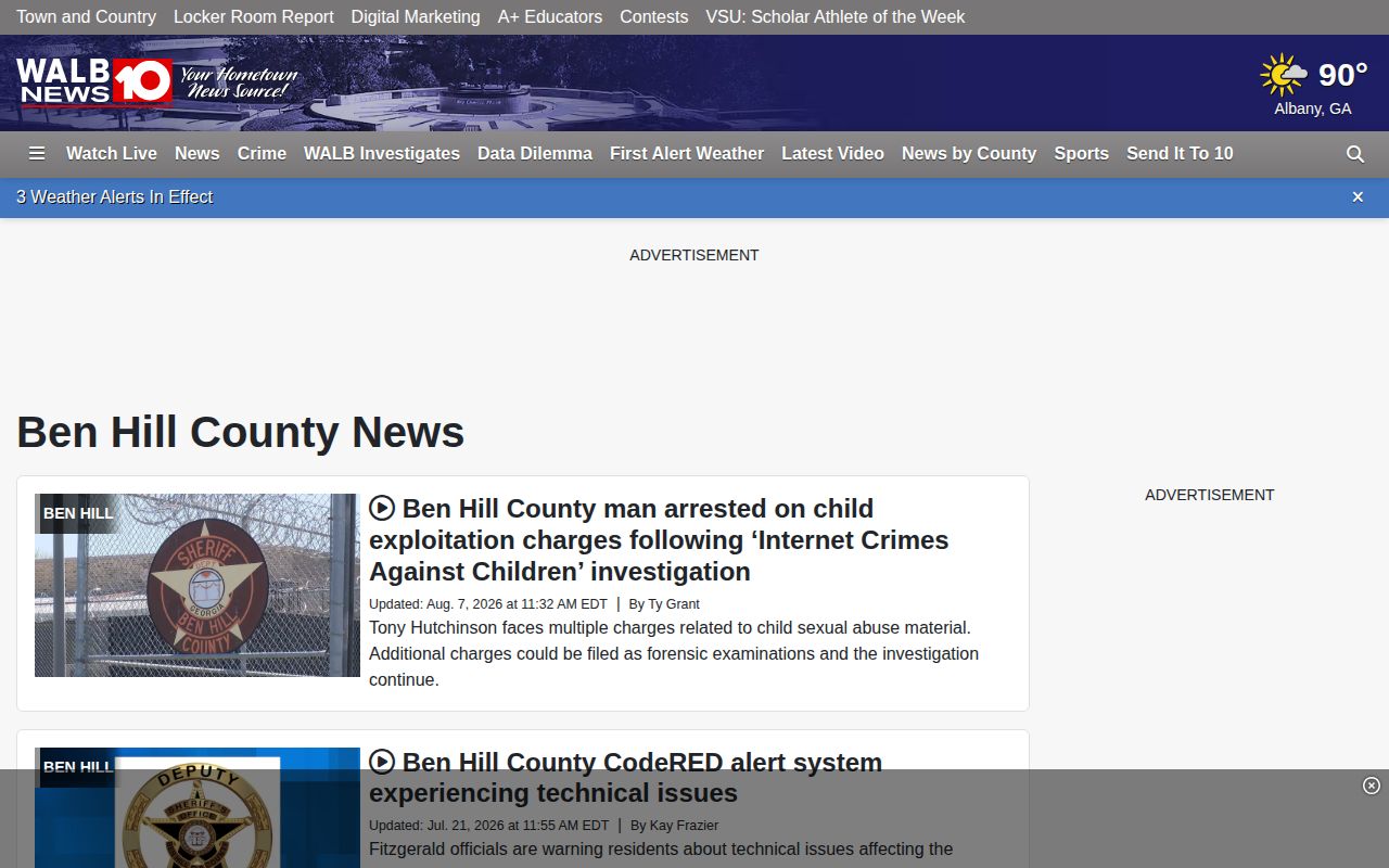WALB Ben Hill County arrest news landing page for local crime coverage