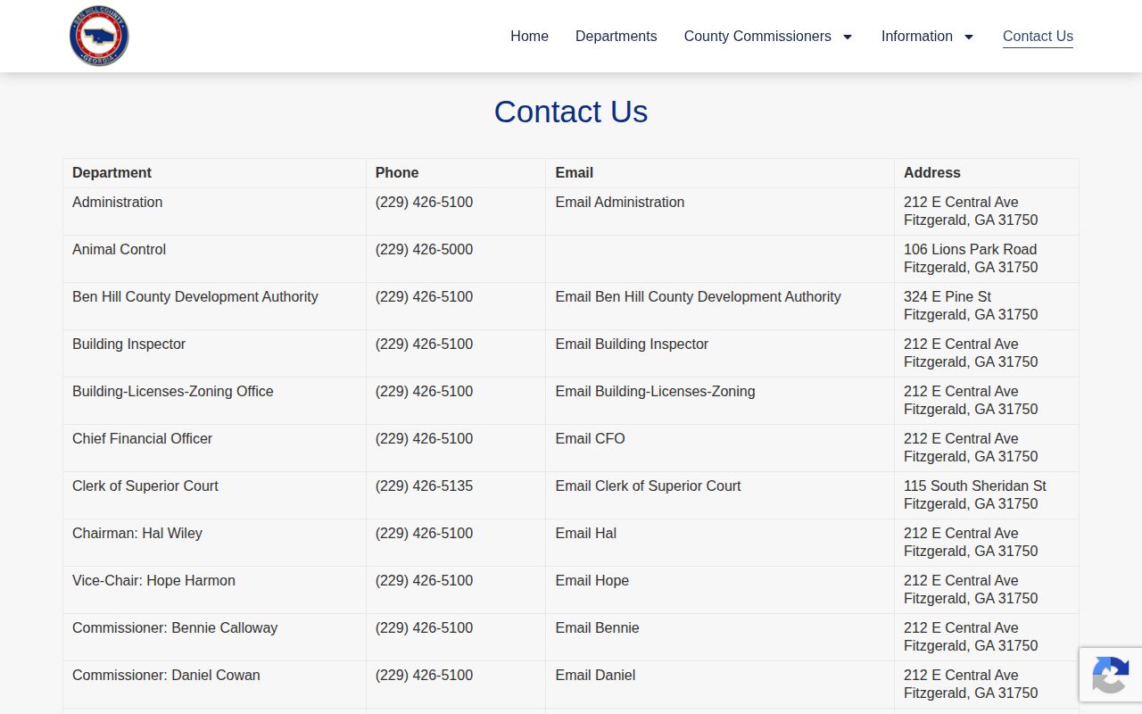 Ben Hill County Sheriff and jail contact routes for wanted and booking records