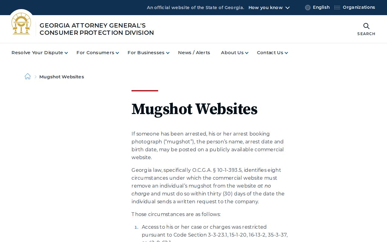Georgia mugshot law consumer guidance for Ben Hill County booking-photo records